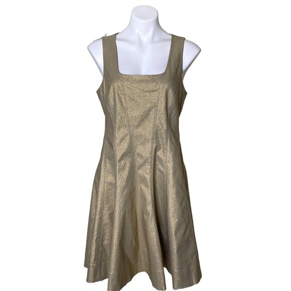 Tommy Hilfiger NWT $149 Gold Metallic Fit & Flare Mini Dress, Women’s Size 12 - Picture 3 of 13